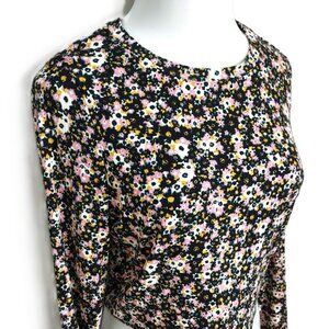 Wild Fable Black Floral Print Tie-Dye Long Sleeve Slim Fit Crop Top XL